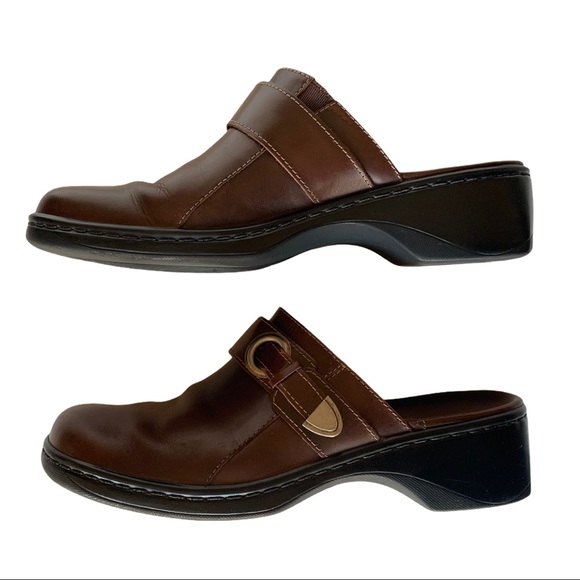 Clarks Shoes - Clark's Brown Leather Clogs Mules